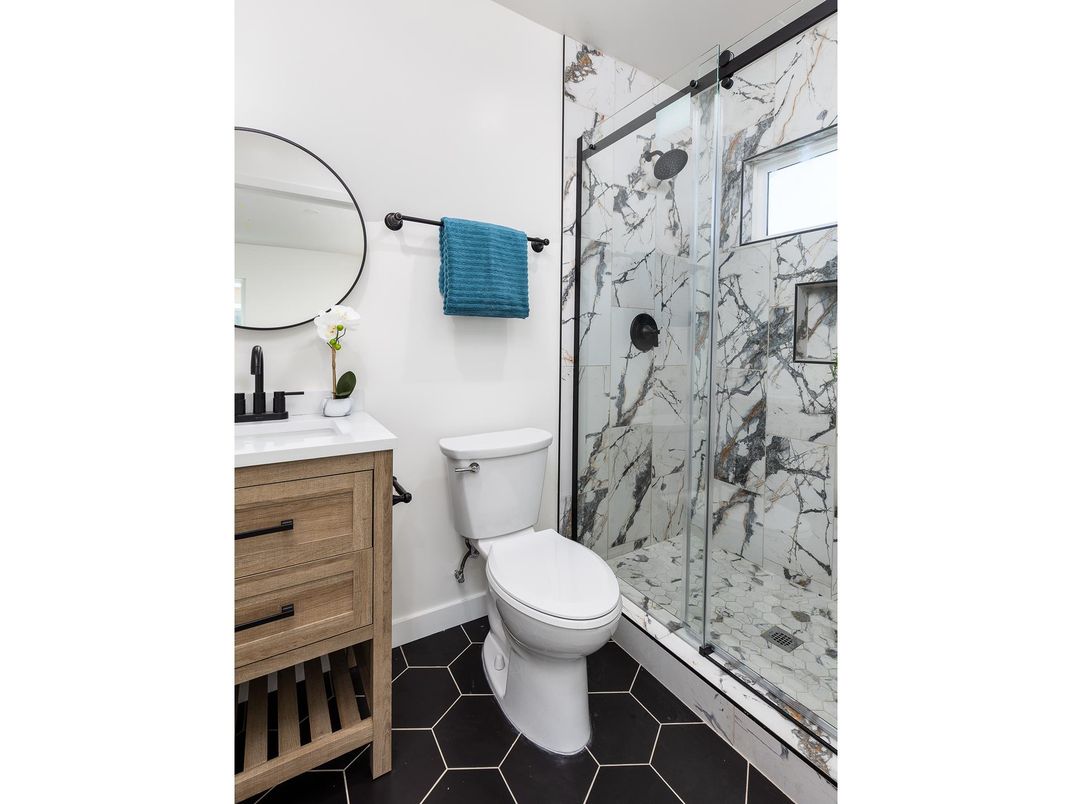 Bathroom, Glass Shower, Interior, Marble Walls