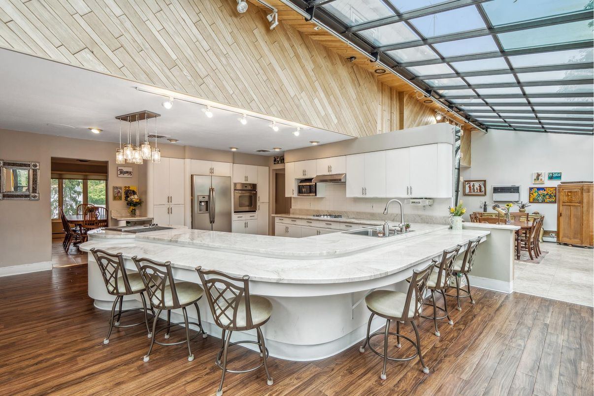 Interior, Kitchen, Pendant Lights, Stainless Steel Appliances, Wood Texture Flooring