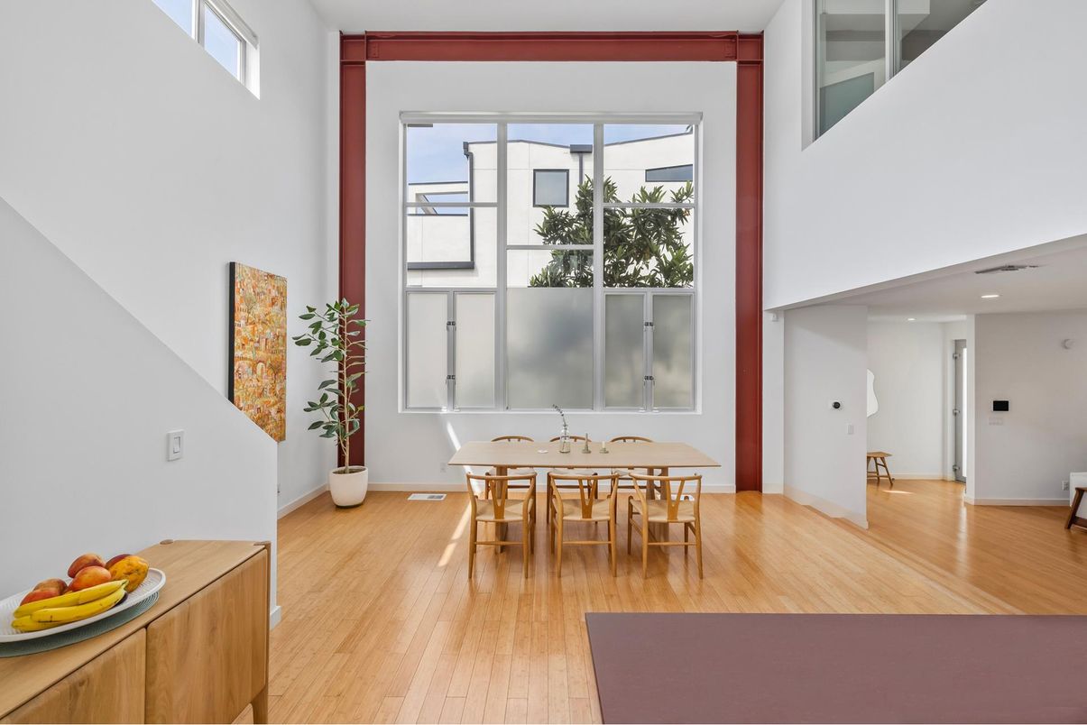 Dining room, Interior, Recessed Lighting, Wood Texture Flooring