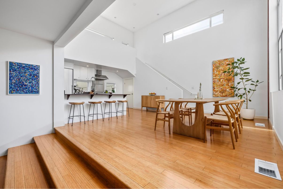 Dining room, Interior, Kitchen, Recessed Lighting, Wood Texture Flooring