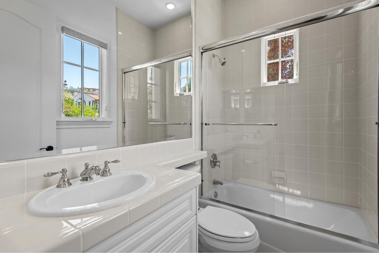 Bathroom, Glass Shower, Interior, Recessed Lighting, Tile Countertops
