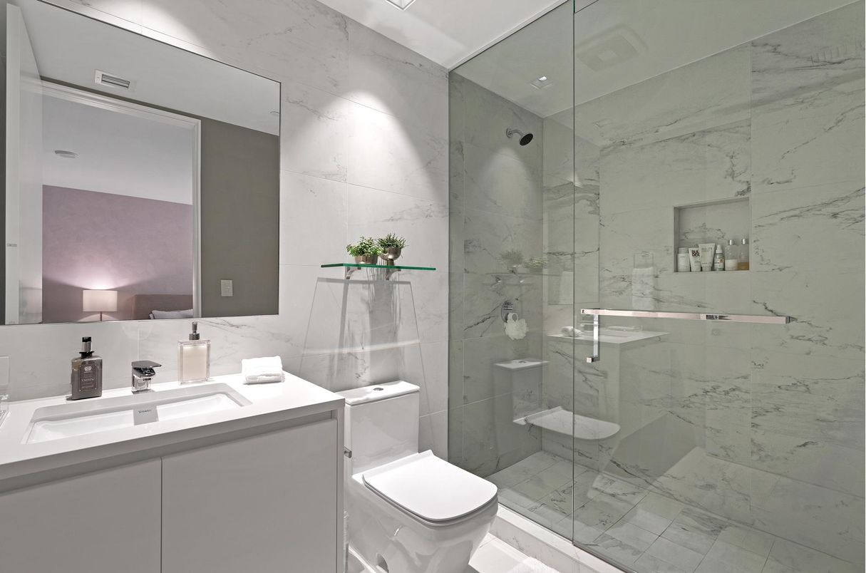 Bathroom, Glass Shower, Interior, Marble Walls
