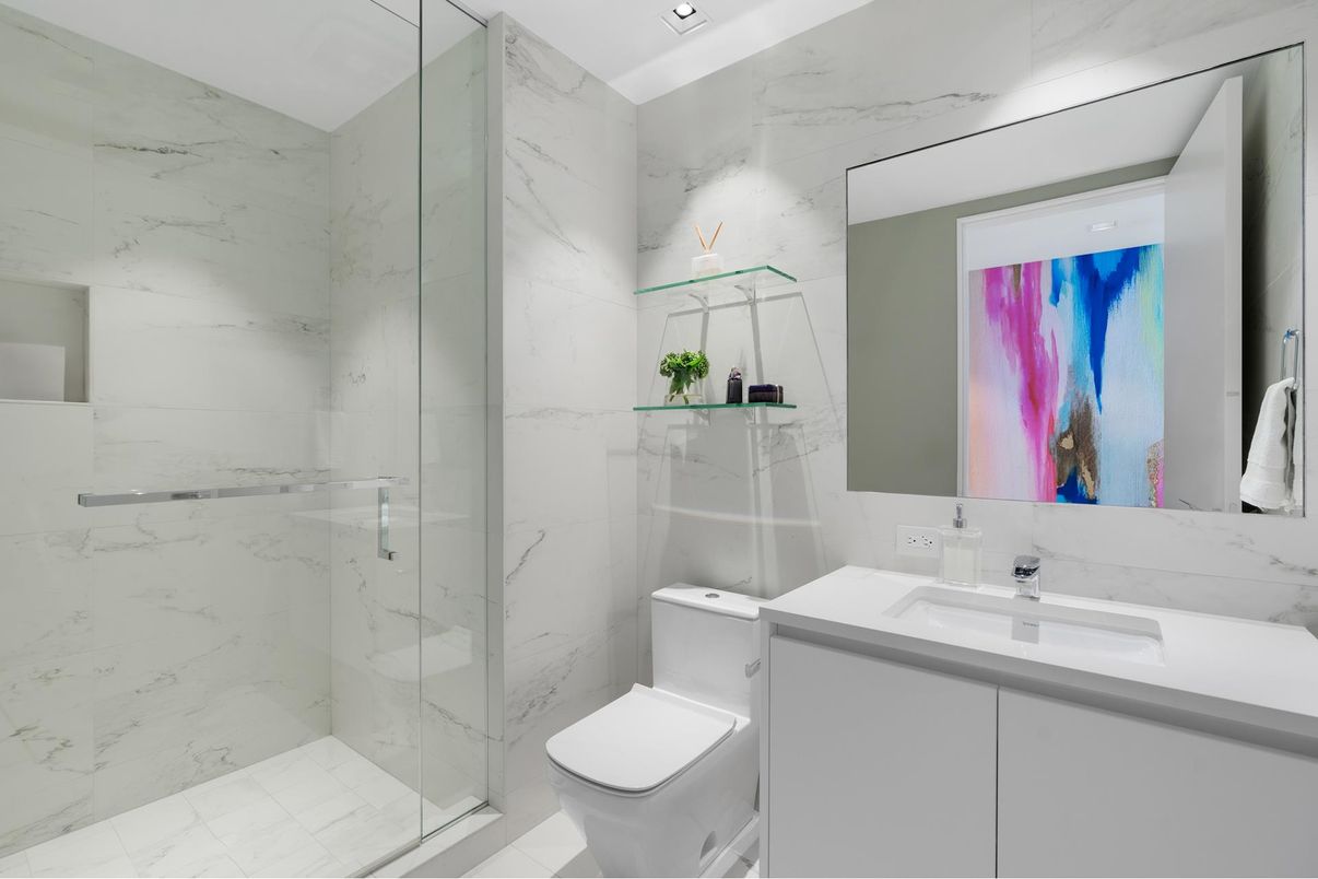 Bathroom, Glass Shower, Interior, Marble Walls