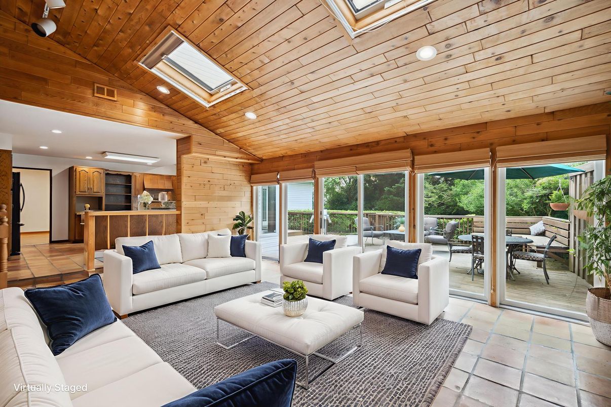 Interior, Kitchen, Living room, Recessed Lighting, Wooden Ceilings, Wooden Walls