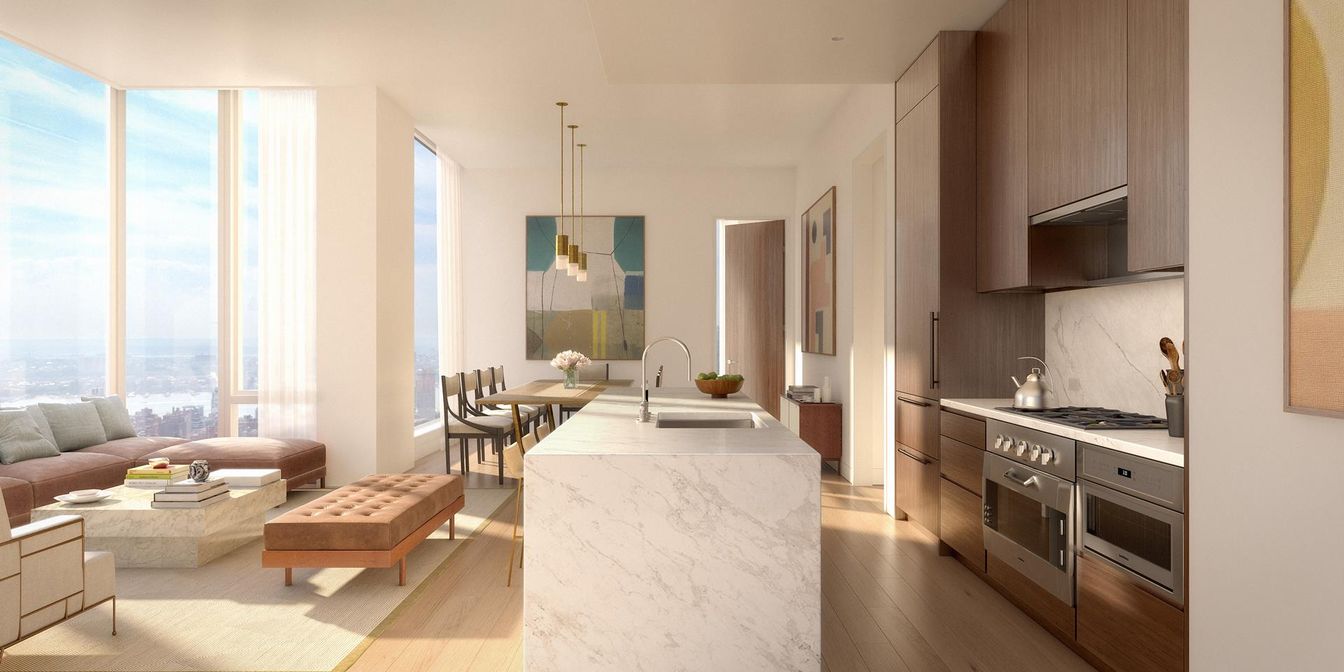 Dining room, Interior, Kitchen, Living room, Pendant Lights, Stainless Steel Appliances, Wood Texture Flooring