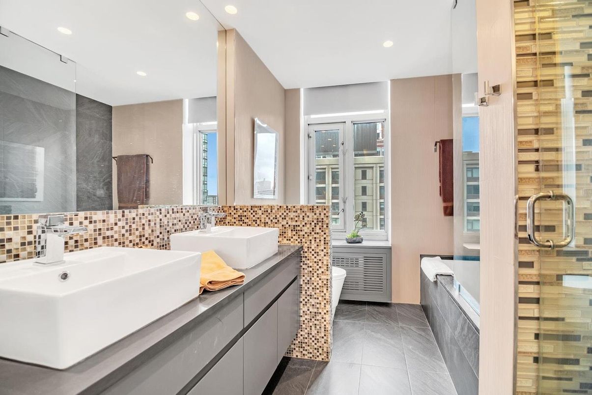 Bathroom, Dual Sink Vanities, Glass Shower, Interior, Recessed Lighting
