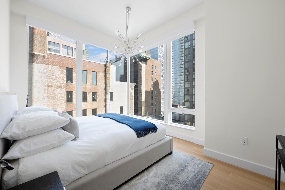 Bedroom, Interior, Pendant Lights, Wood Texture Flooring