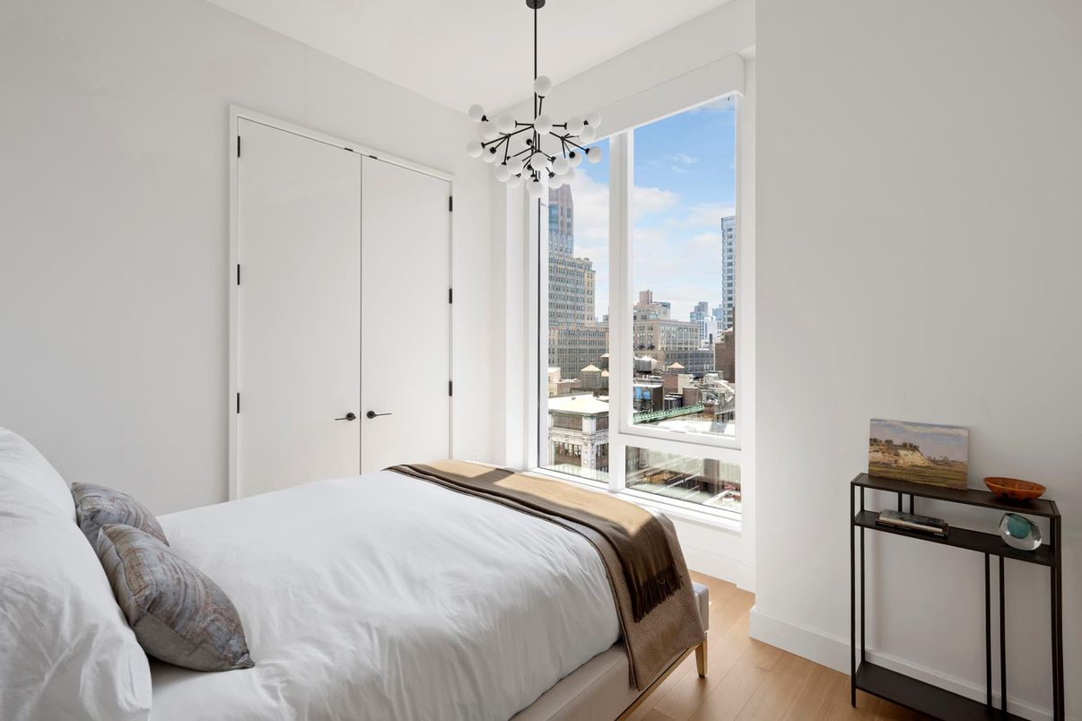 Bedroom, Interior, Pendant Lights, Wood Texture Flooring