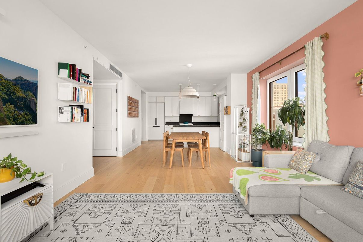 Dining room, Interior, Kitchen, Living room, Pendant Lights, Recessed Lighting, Stainless Steel Appliances, Wood Texture Flooring