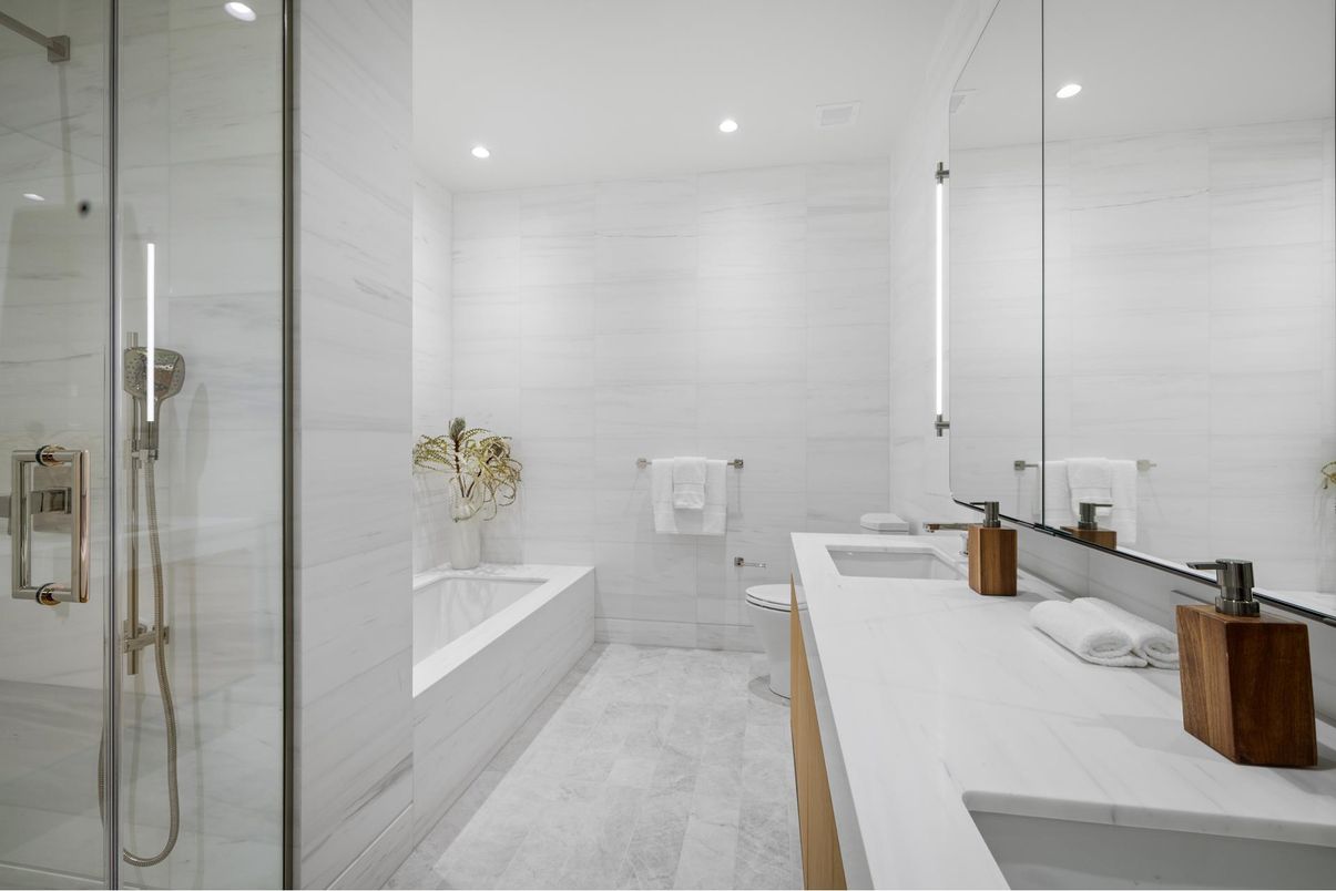 Bathroom, Dual Sink Vanities, Glass Shower, Interior, Recessed Lighting