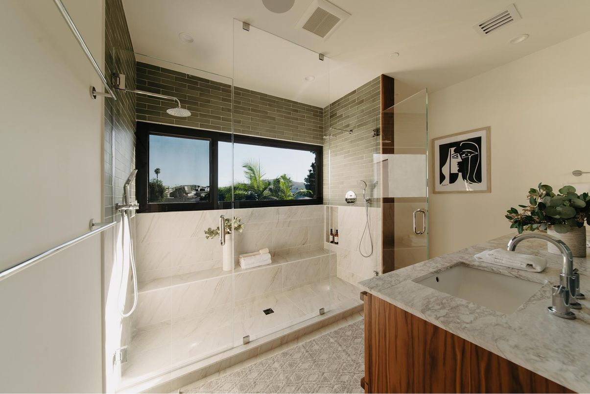 Bathroom, Glass Shower, Interior, Recessed Lighting