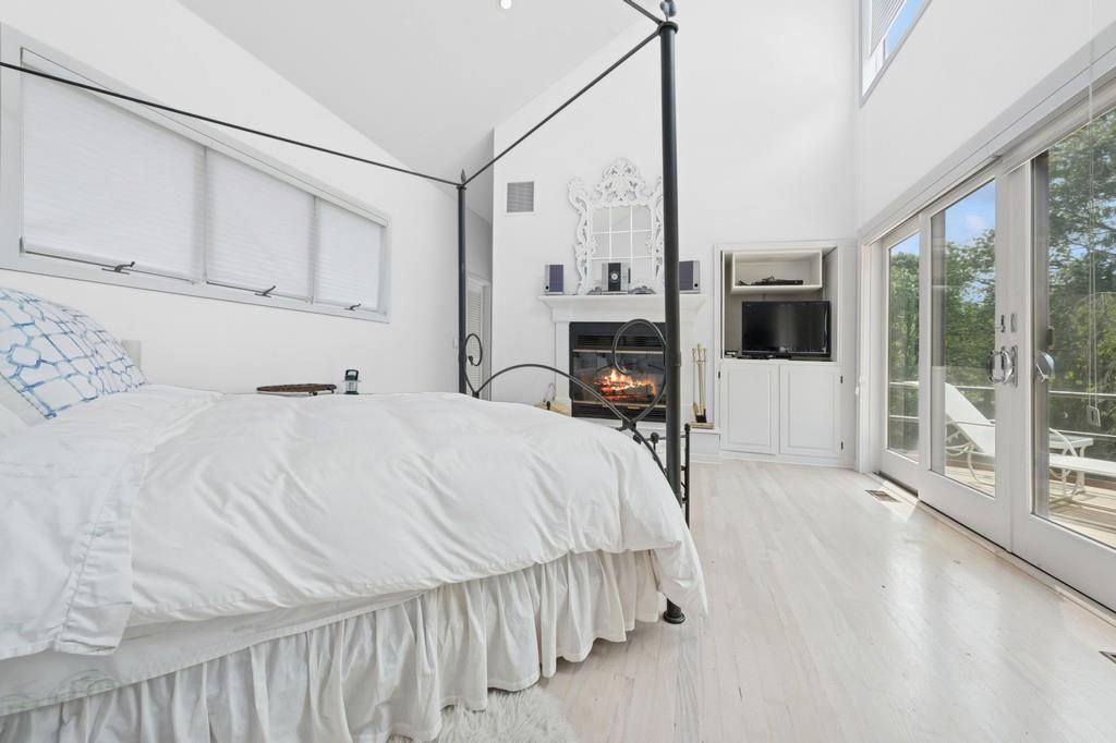 Bedroom, Fireplace, Interior, Wood Texture Flooring
