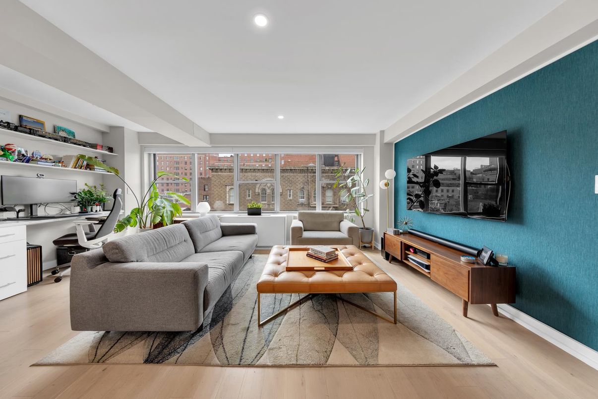 Home Office, Interior, Living room, Recessed Lighting, Wood Texture Flooring