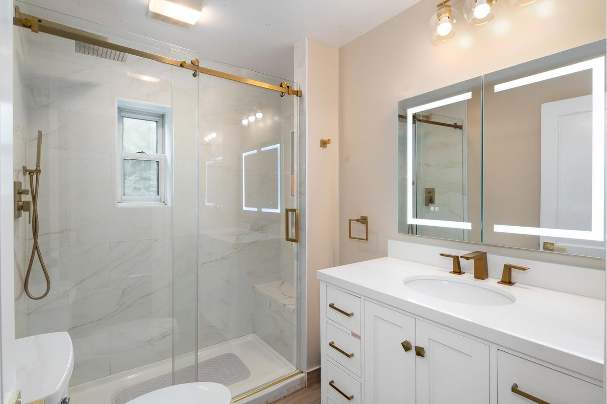 Bathroom, Glass Shower, Interior, Marble Walls