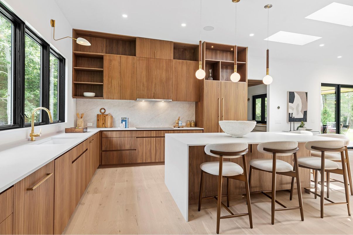 Interior, Kitchen, Pendant Lights, Recessed Lighting, Wood Texture Flooring
