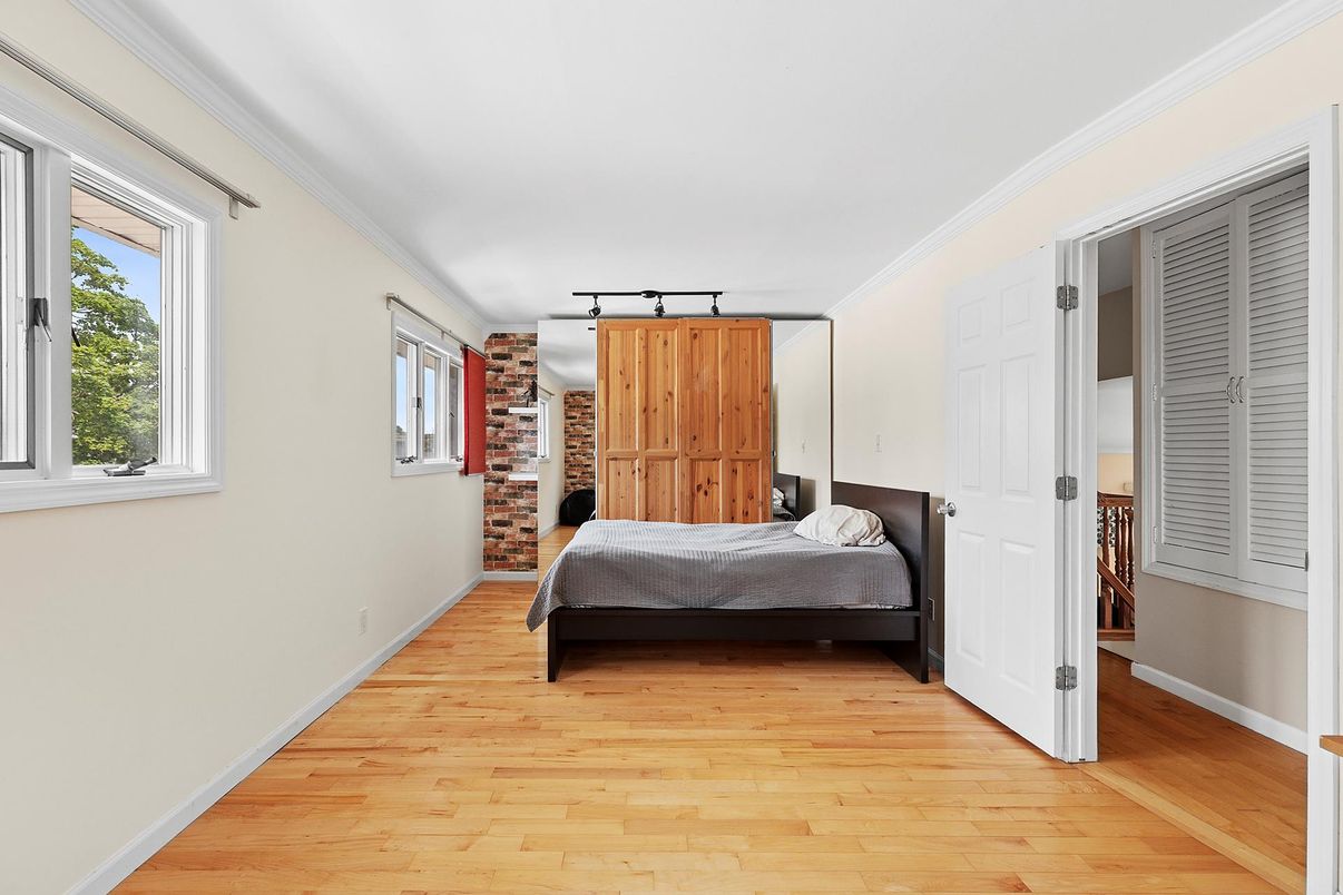 Bedroom, Interior, Stone Walls, Wood Texture Flooring