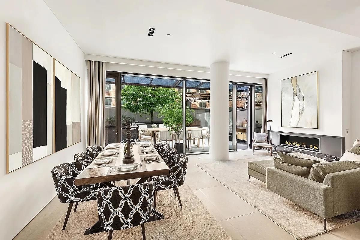 Dining room, Fireplace, Interior, Living room, Recessed Lighting