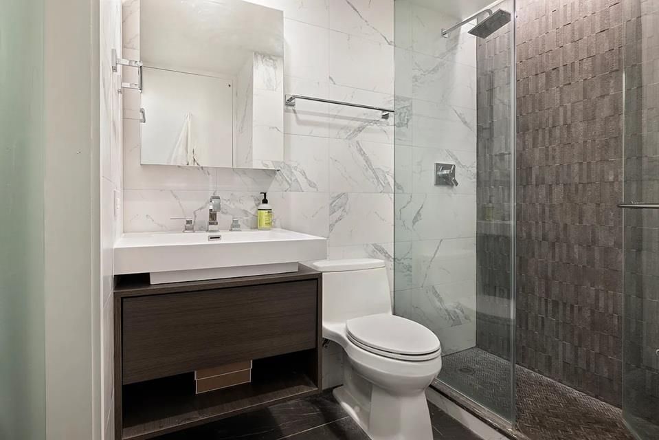 Bathroom, Glass Shower, Interior, Marble Walls