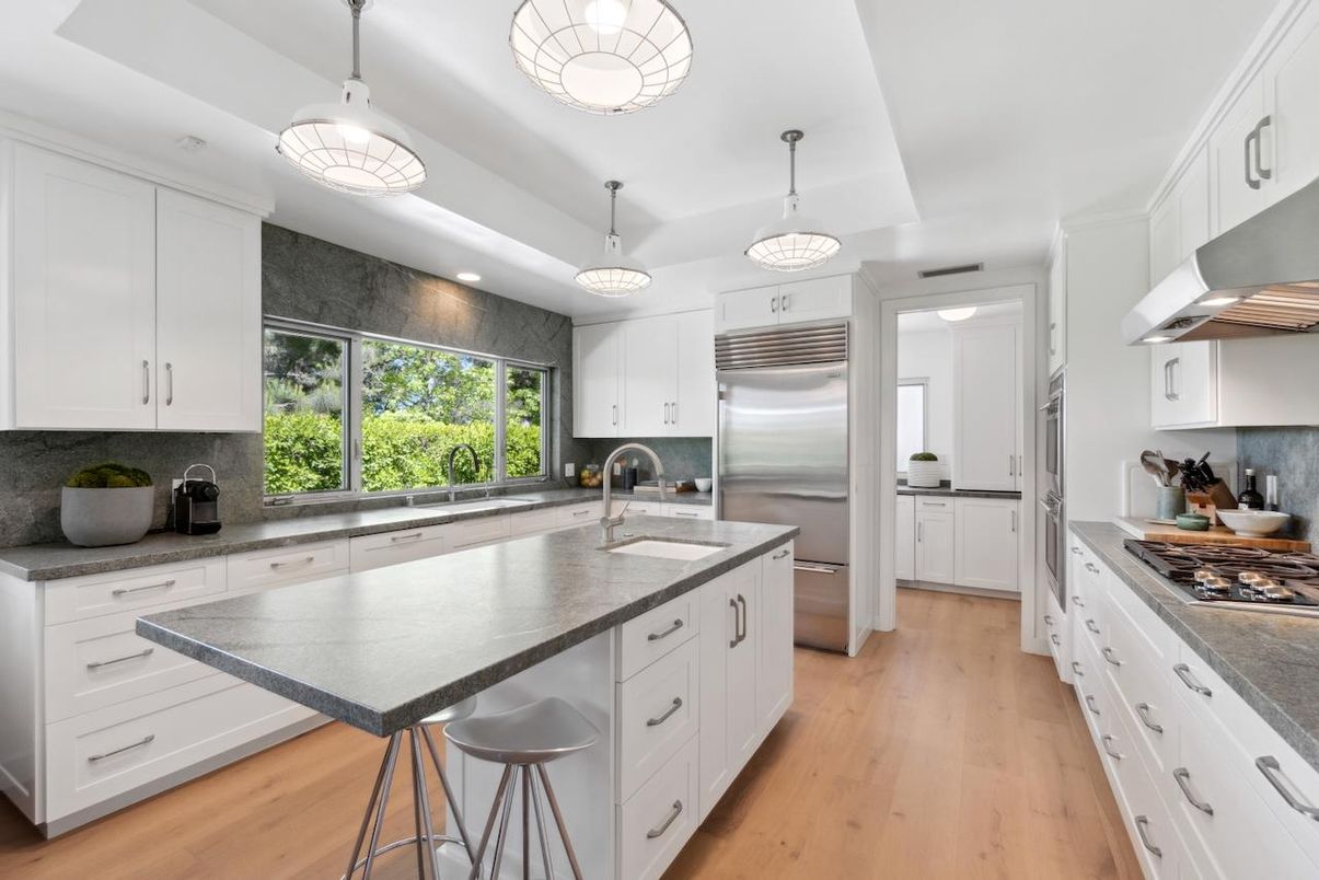 Interior, Kitchen, Pendant Lights, Stainless Steel Appliances, Wood Texture Flooring