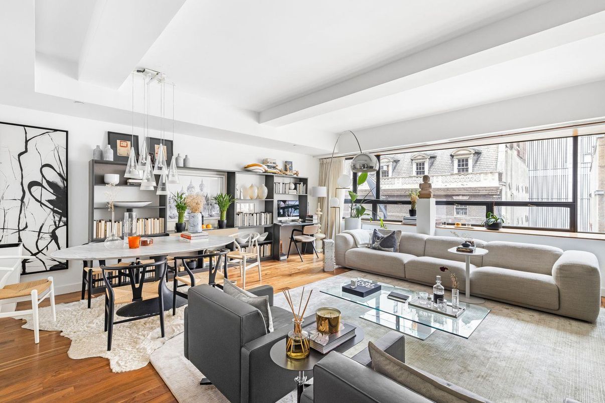Dining room, Interior, Living room, Pendant Lights, Wood Texture Flooring