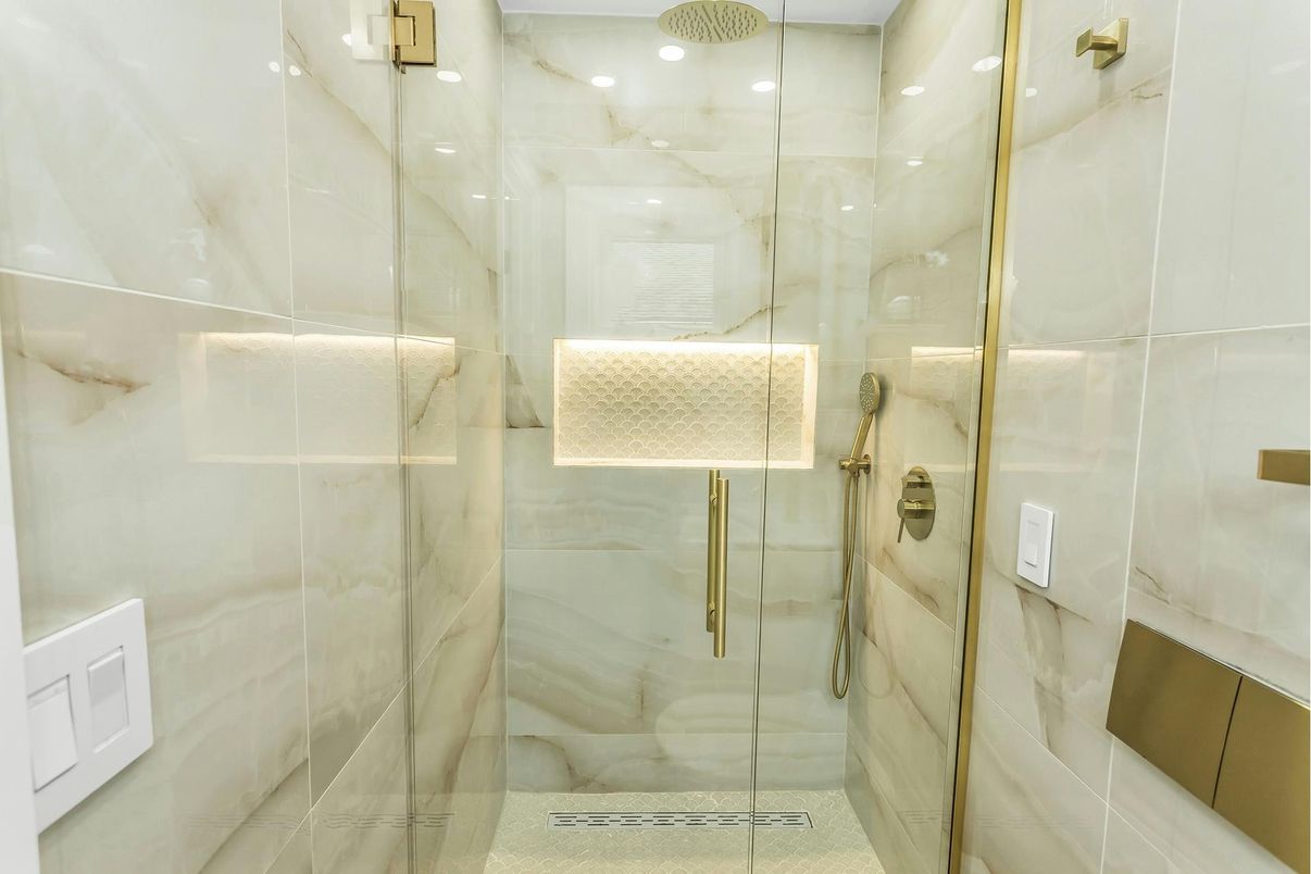 Bathroom, Glass Shower, Interior, Recessed Lighting