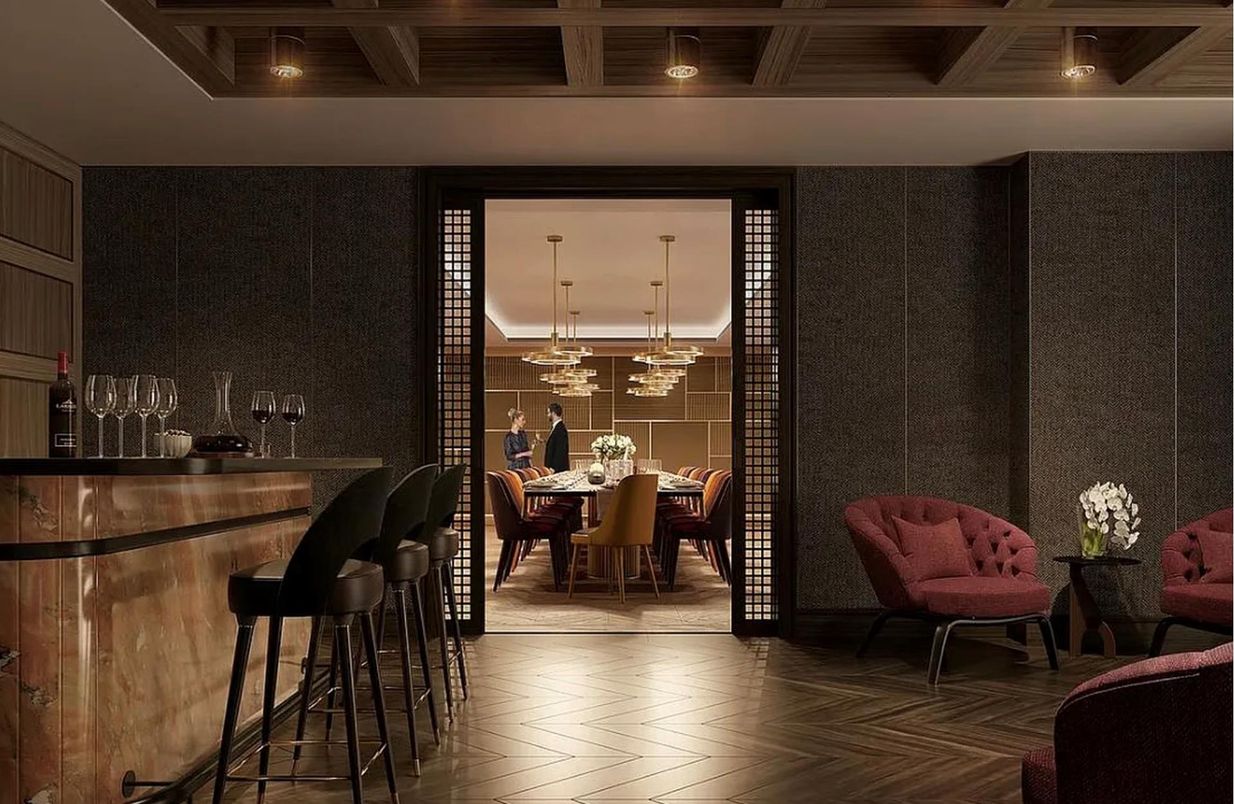 Dining room, Interior, Pendant Lights, Wooden Ceilings, Wood Texture Flooring