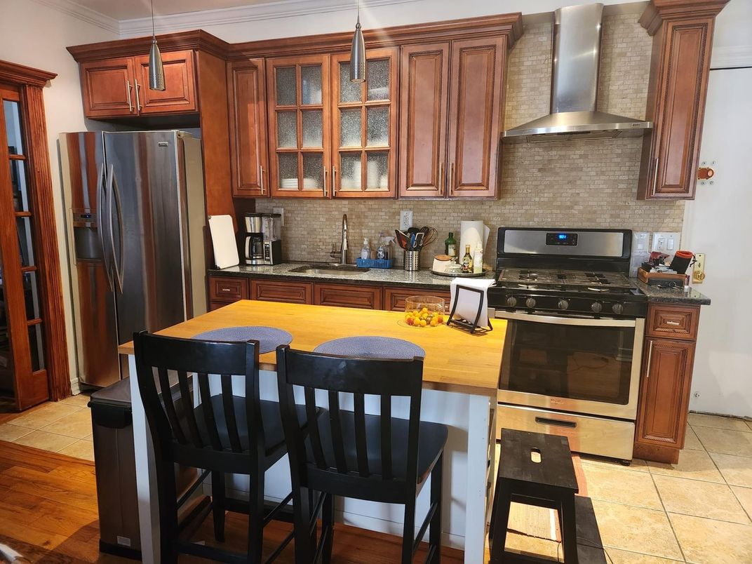 Interior, Kitchen, Pendant Lights, Stainless Steel Appliances, Wood Texture Flooring