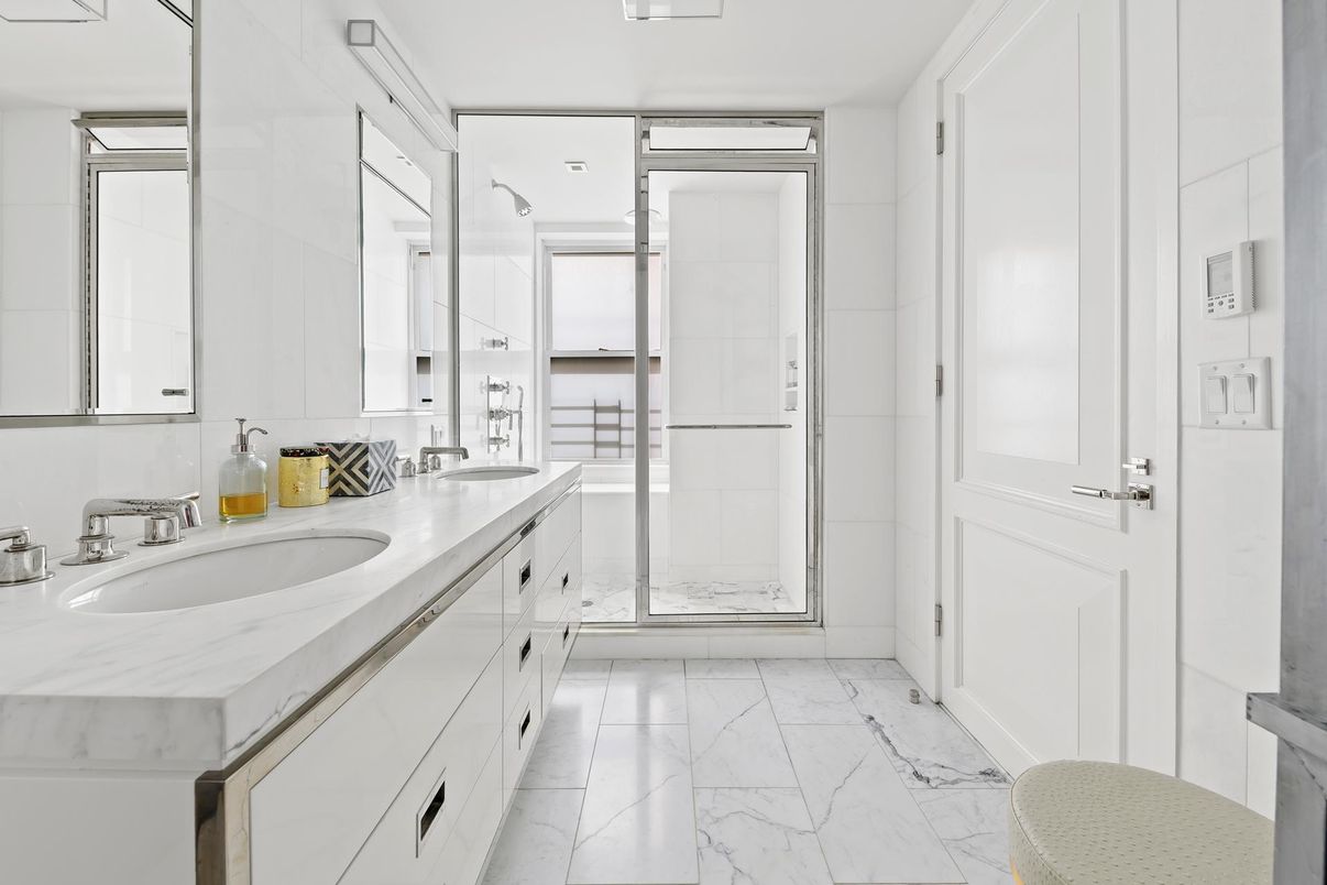 Bathroom, Dual Sink Vanities, Glass Shower, Interior, Marble