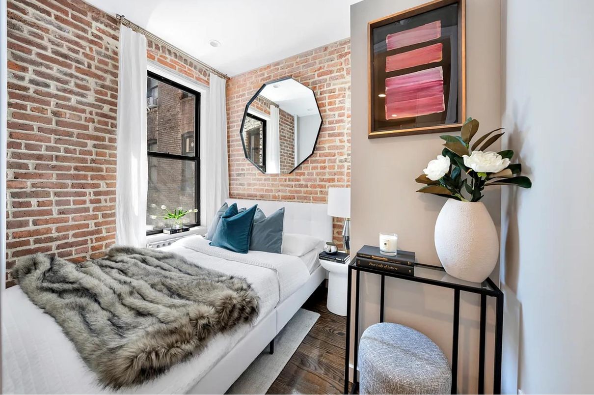 Bedroom, Interior, Stone Walls, Wood Texture Flooring