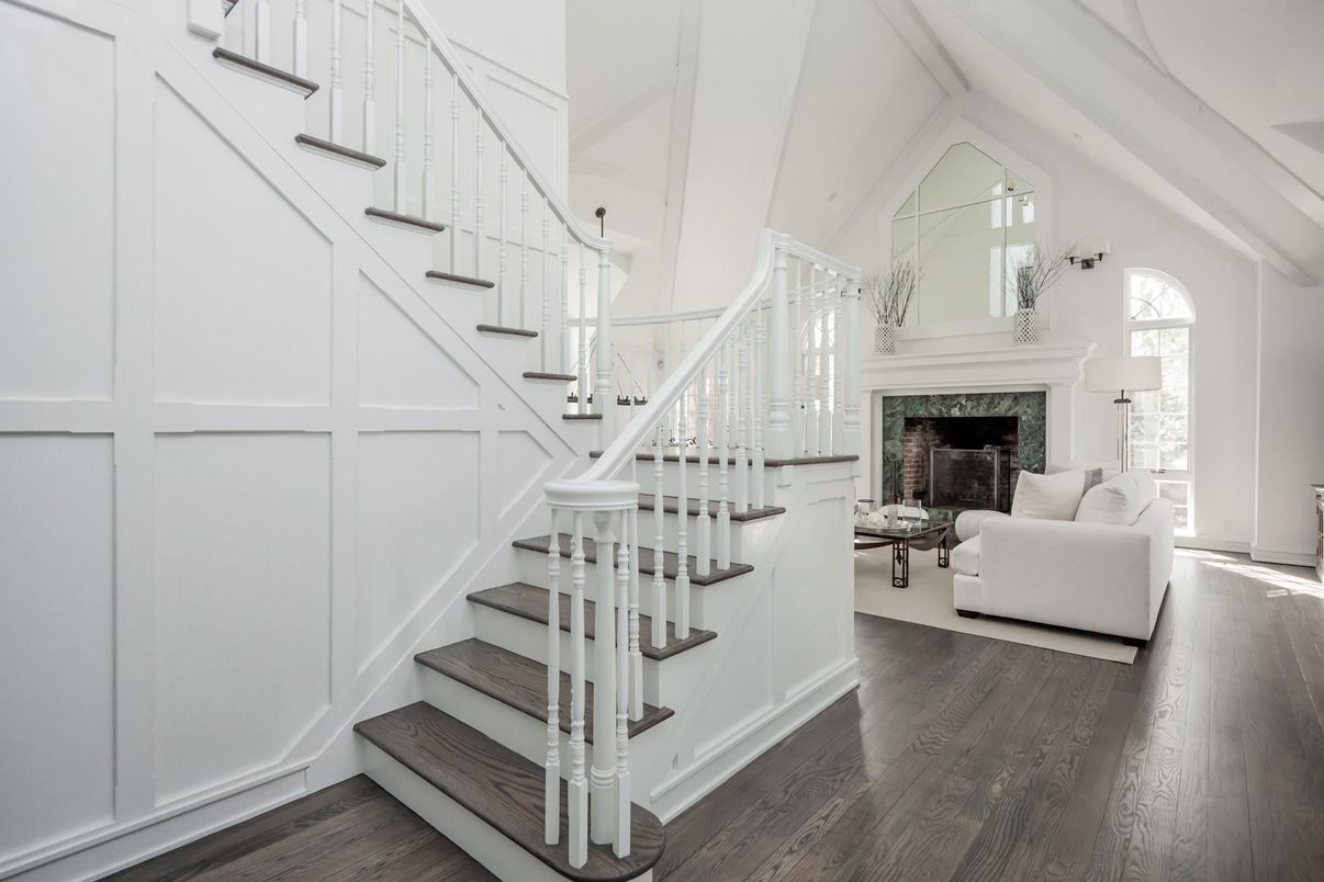 Fireplace, Interior, Pendant Lights, Wood Texture Flooring