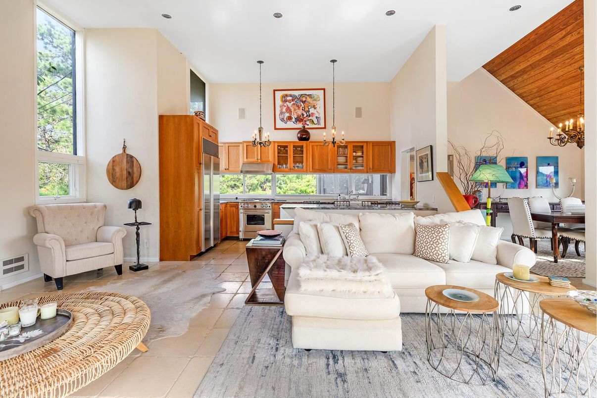 Dining room, Interior, Kitchen, Living room, Pendant Lights, Recessed Lighting, Stainless Steel Appliances, Wooden Ceilings