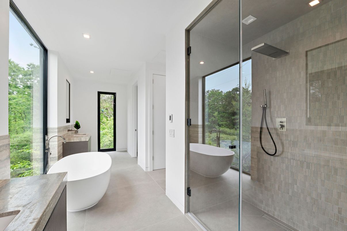 Bathroom, Dual Sink Vanities, Free Standing Baths, Glass Shower, Interior, Recessed Lighting