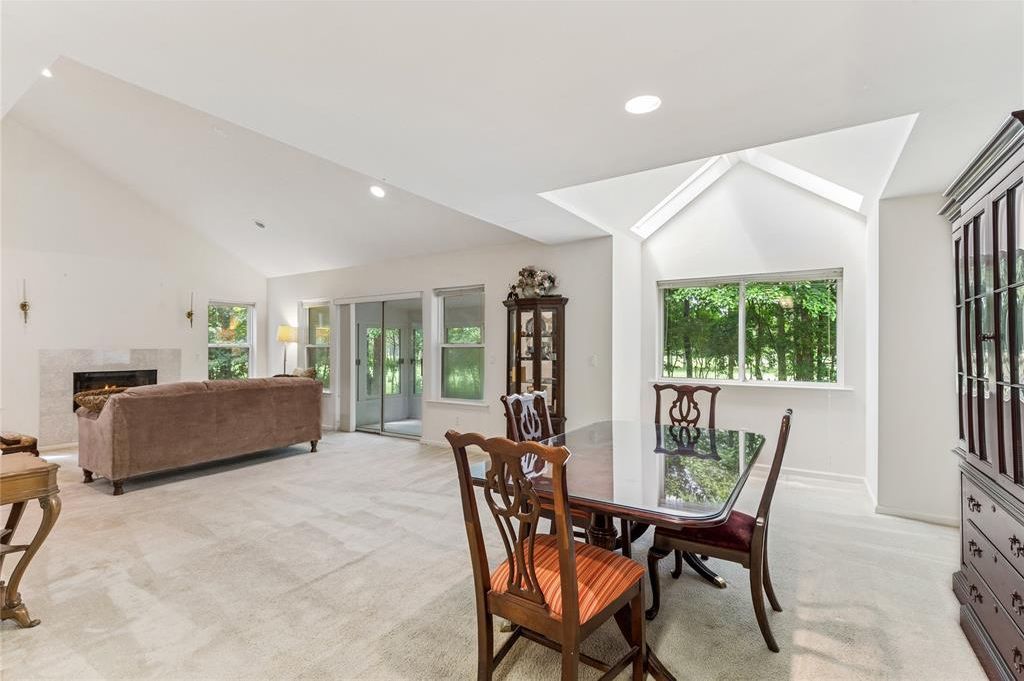 Dining room, Fireplace, Interior, Living room, Recessed Lighting