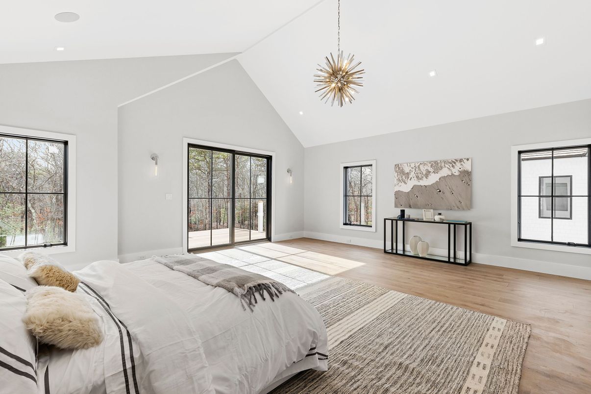 Bedroom, Interior, Pendant Lights, Recessed Lighting, Wood Texture Flooring