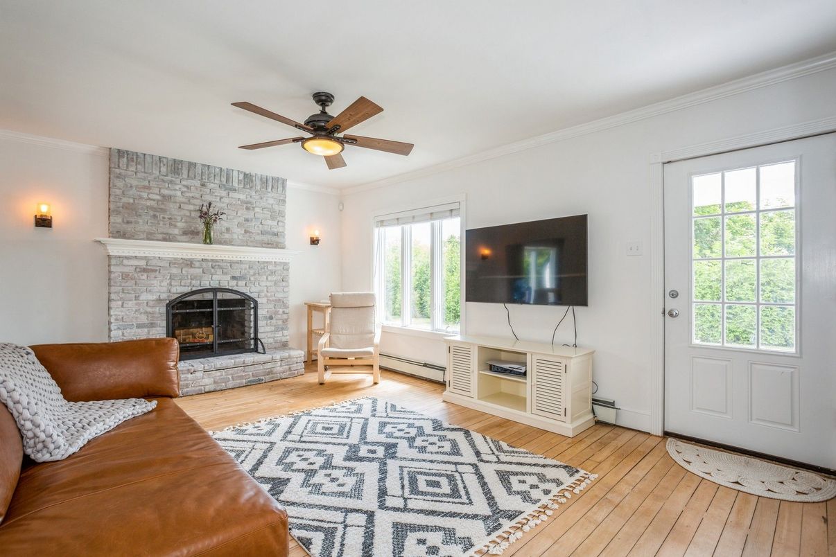 Fireplace, Interior, Living room, Stone Walls, Wood Texture Flooring