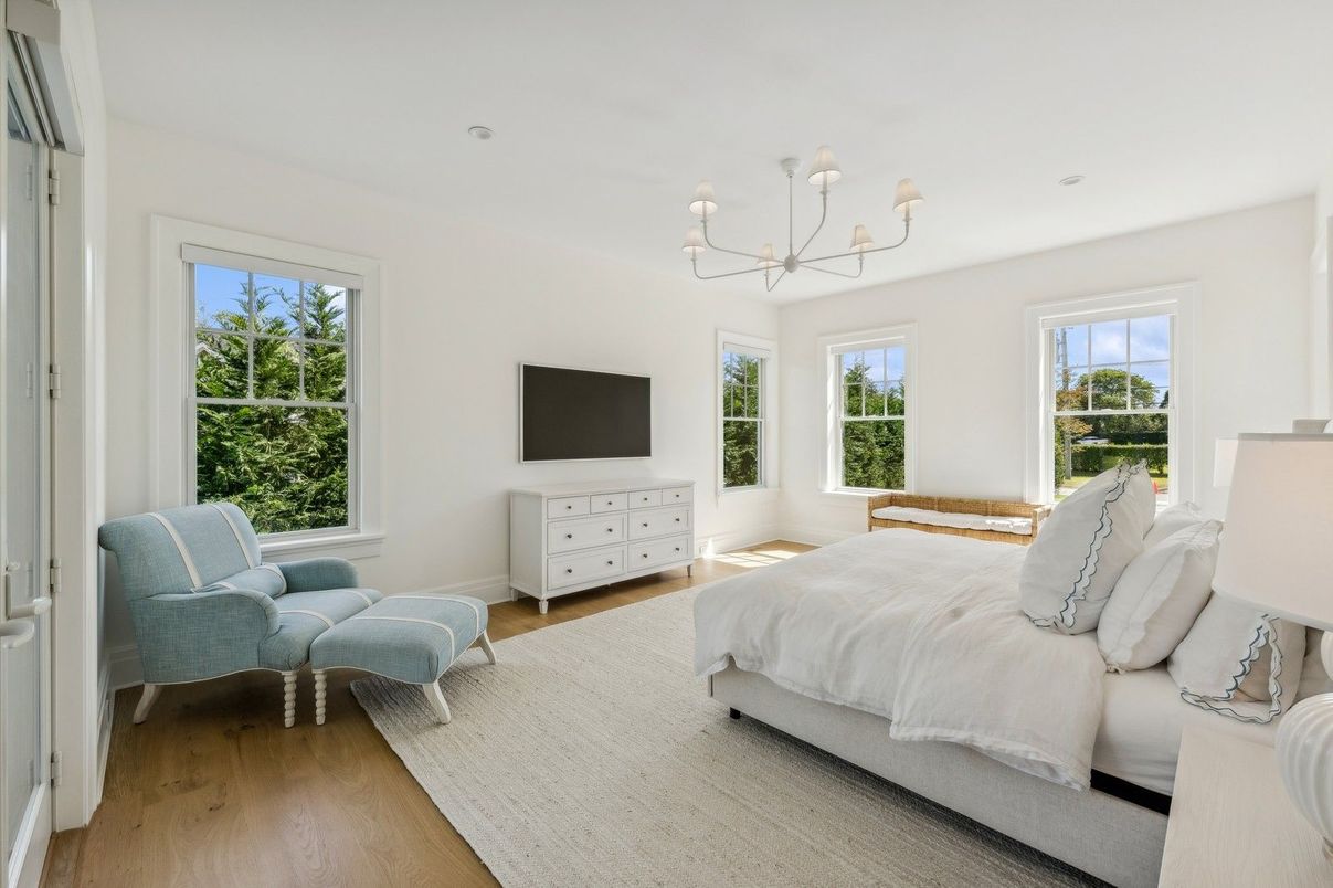 Bedroom, Chandelier, Interior, Wood Texture Flooring