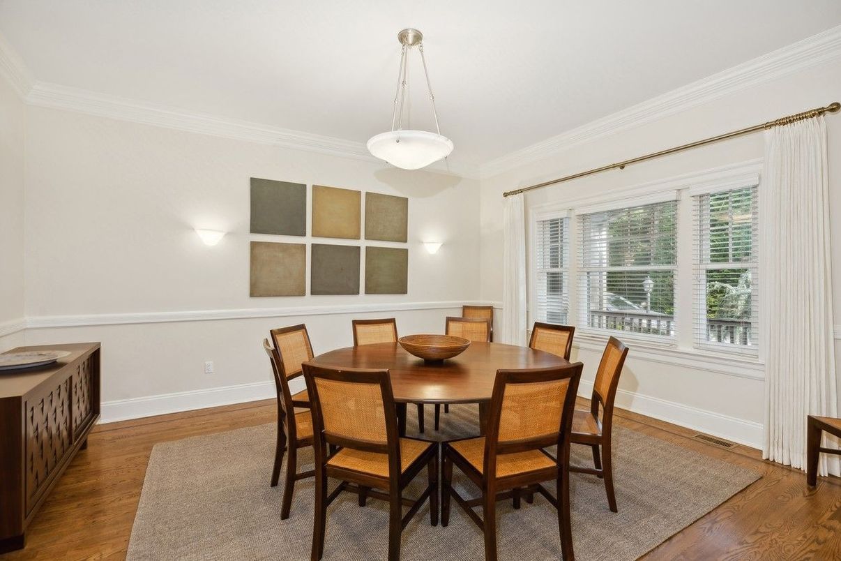 Dining room, Interior, Pendant Lights, Wood Texture Flooring