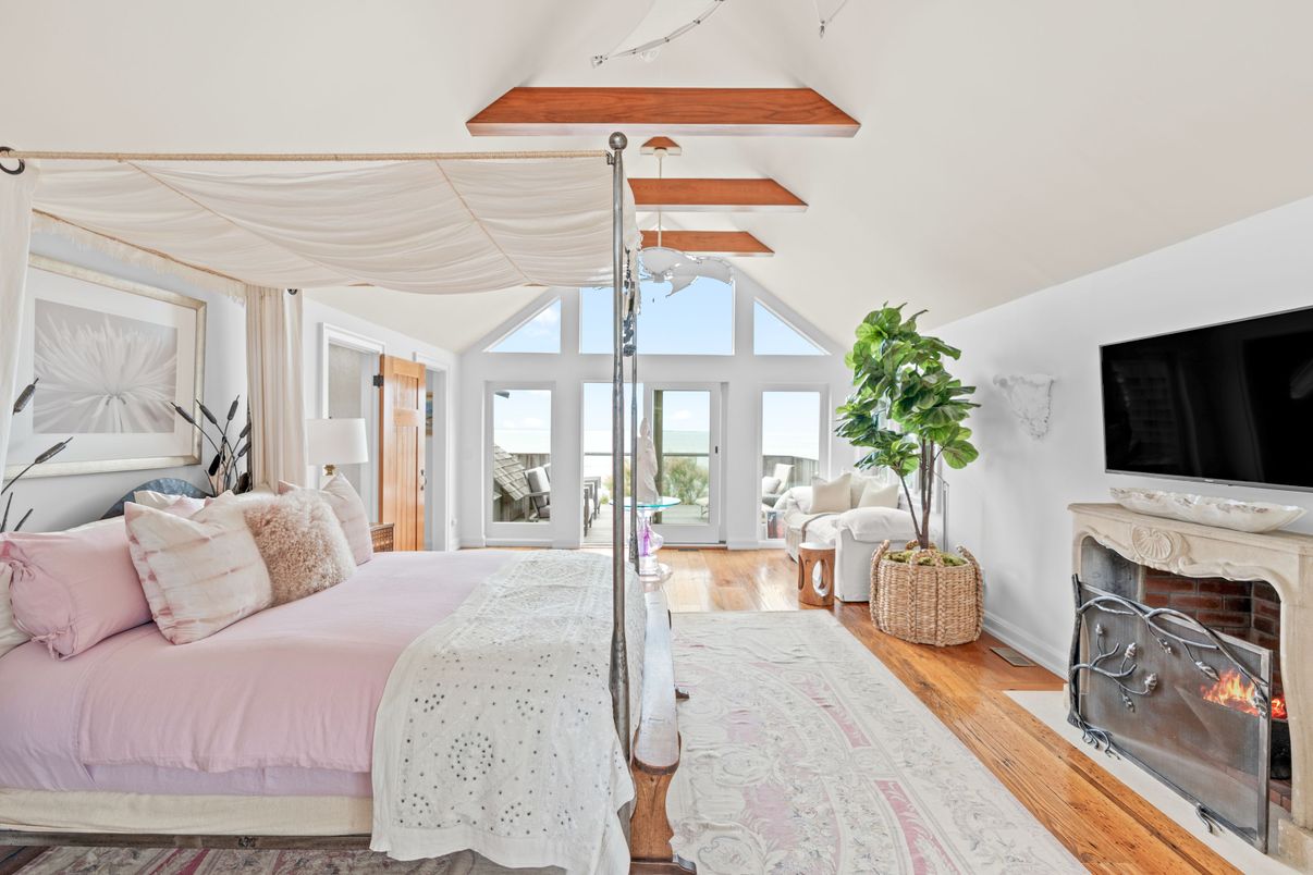Bedroom, Fireplace, Interior, Wood Texture Flooring