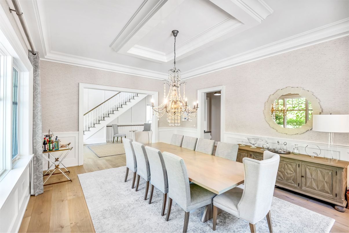 Chandelier, Dining room, Interior, Wood Texture Flooring
