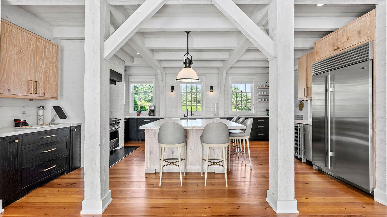 Interior, Kitchen, Pendant Lights, Stainless Steel Appliances, Wood Texture Flooring