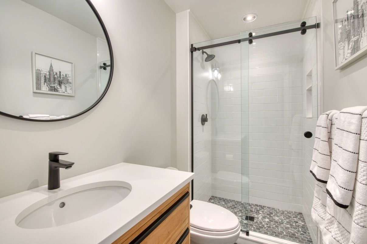 Bathroom, Glass Shower, Interior, Recessed Lighting