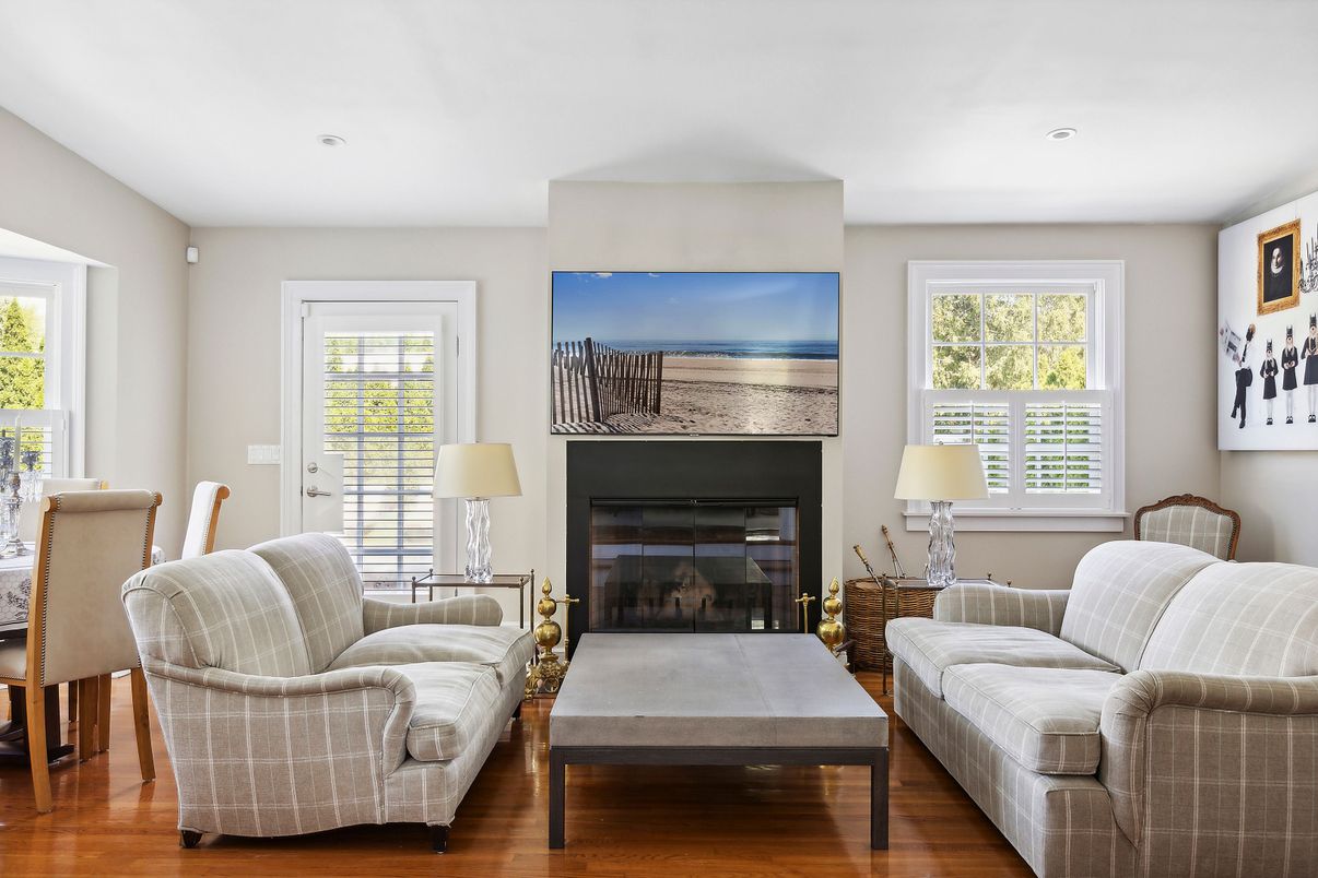 Fireplace, Interior, Recessed Lighting, Wood Texture Flooring