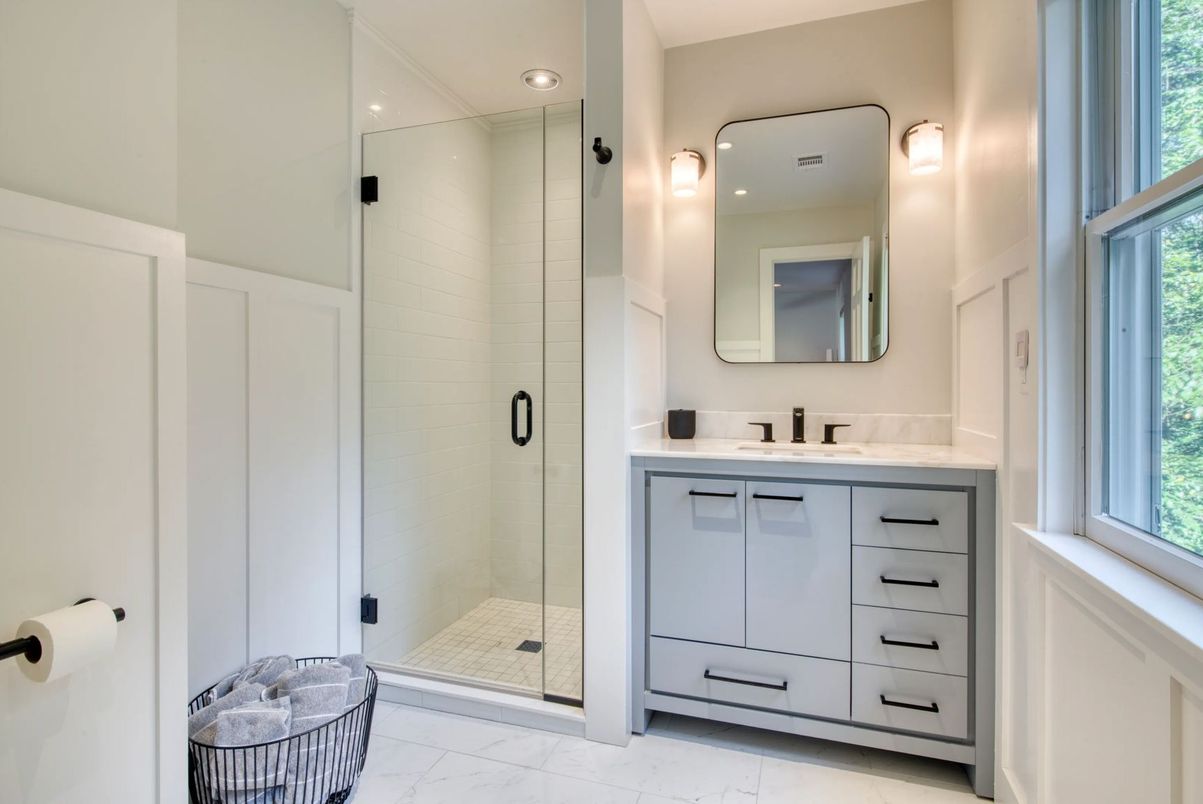 Bathroom, Glass Shower, Interior, Marble, Recessed Lighting