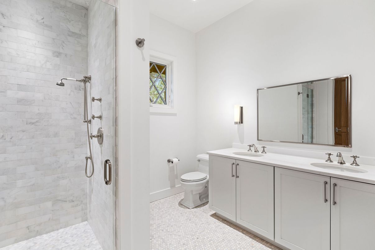 Bathroom, Dual Sink Vanities, Glass Shower, Interior, Recessed Lighting