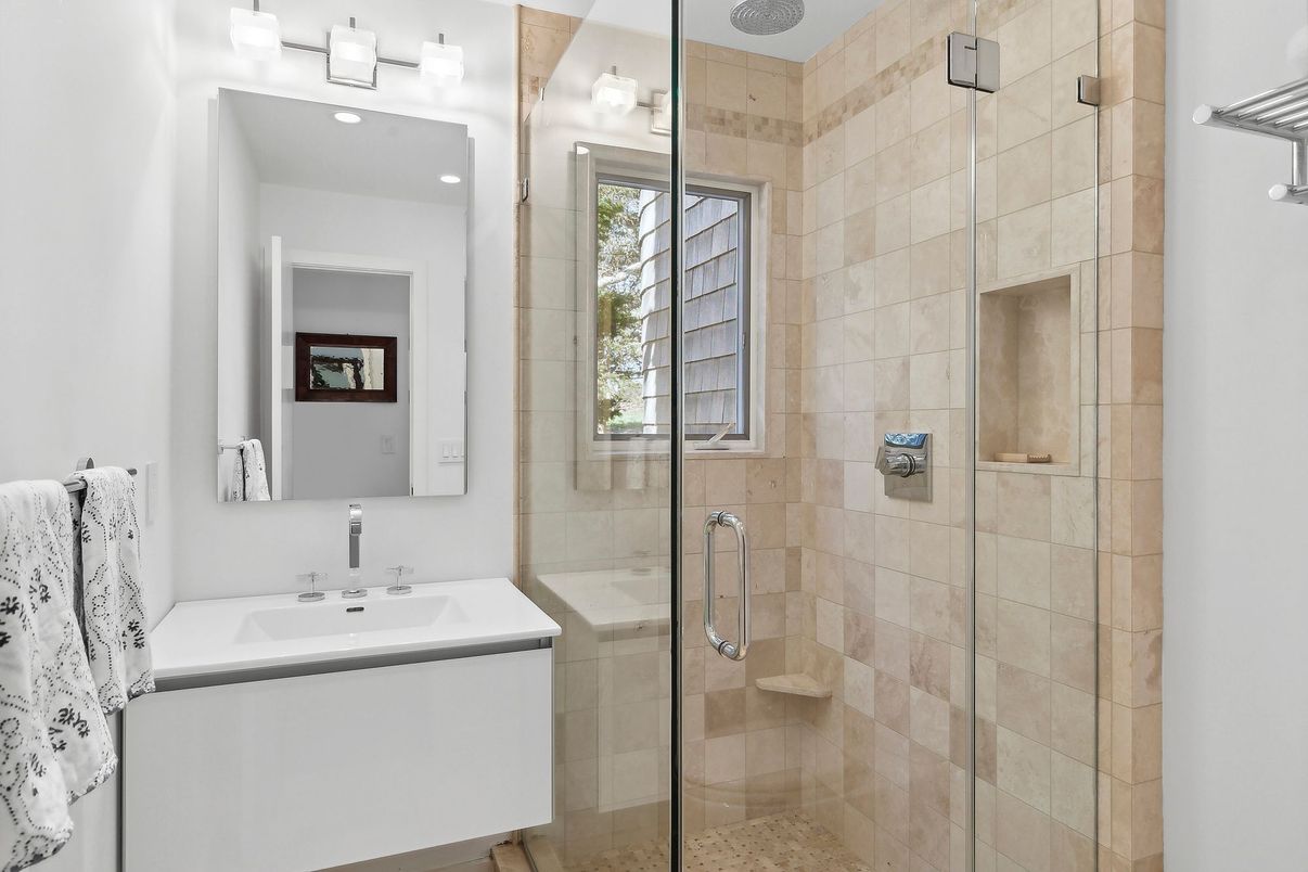 Bathroom, Glass Shower, Interior, Recessed Lighting