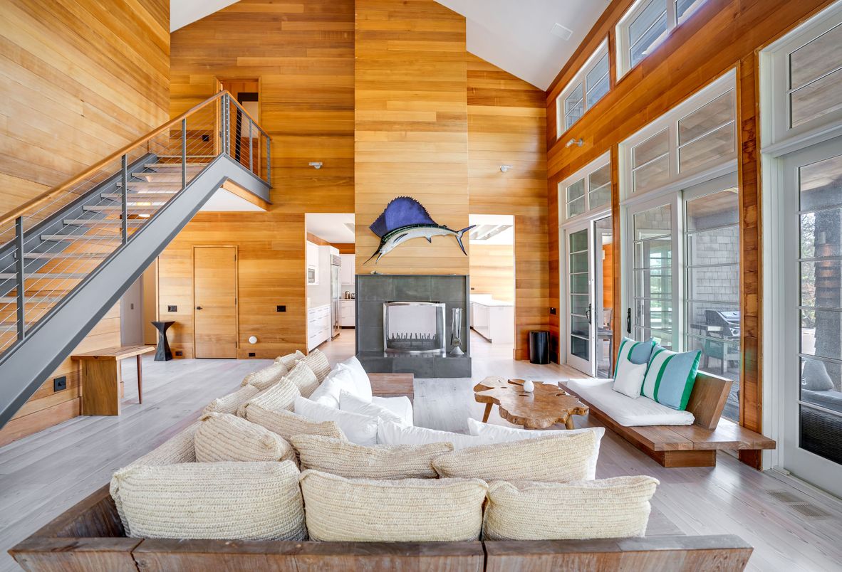 Fireplace, Interior, Living room, Wood Texture Flooring, Wooden Walls