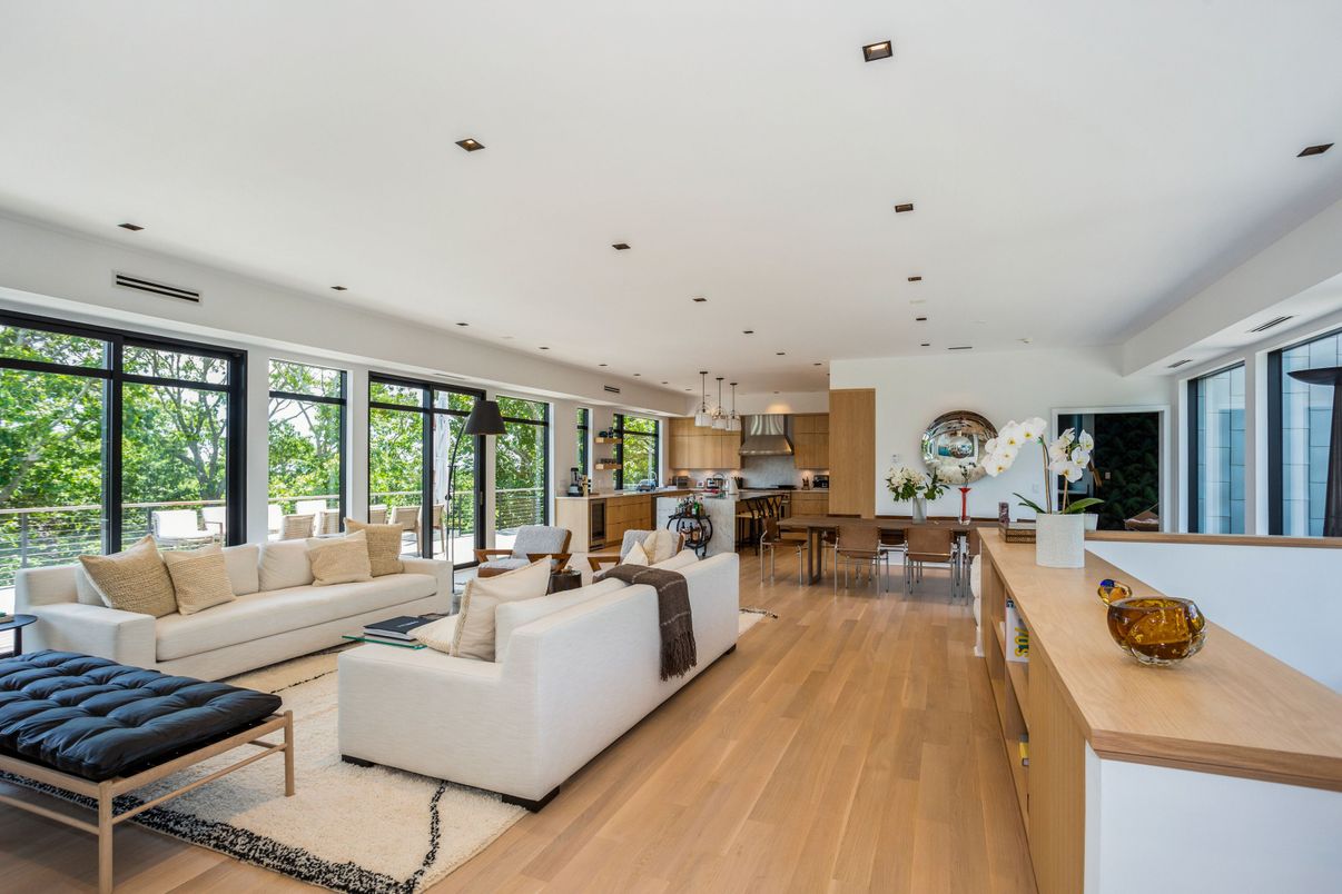 Dining room, Interior, Kitchen, Living room, Pendant Lights, Recessed Lighting, Wood Texture Flooring