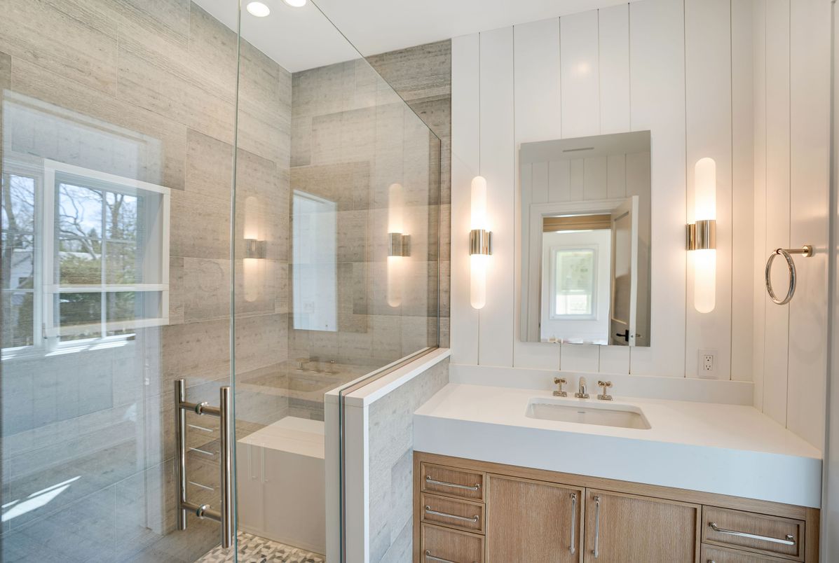 Bathroom, Glass Shower, Interior, Recessed Lighting