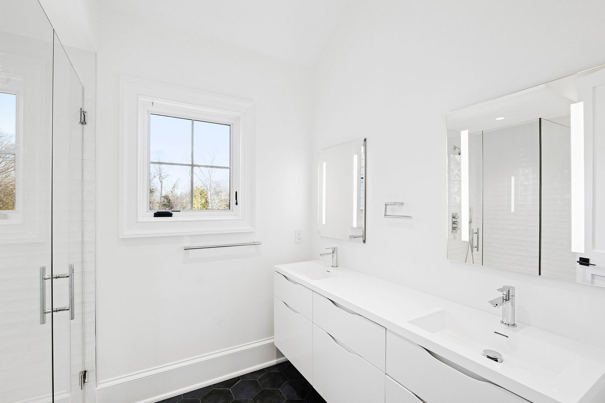 Bathroom, Dual Sink Vanities, Glass Shower, Interior, Recessed Lighting