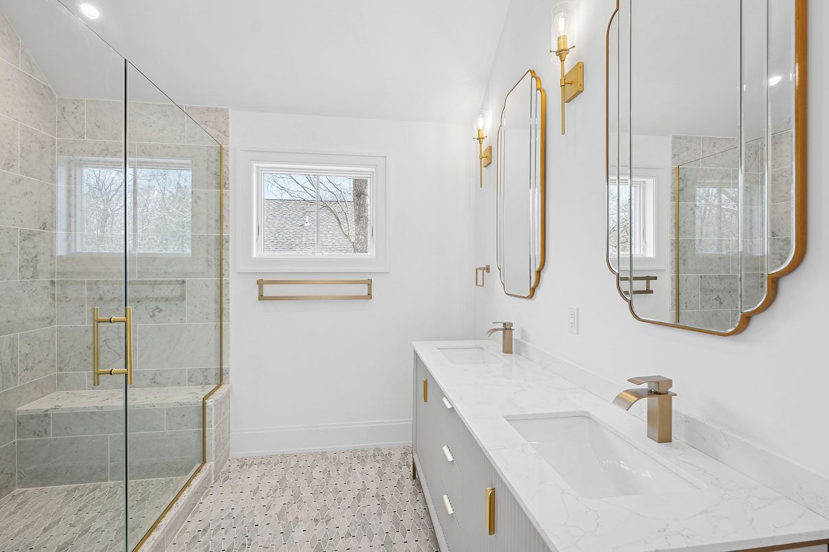 Bathroom, Dual Sink Vanities, Glass Shower, Interior, Recessed Lighting